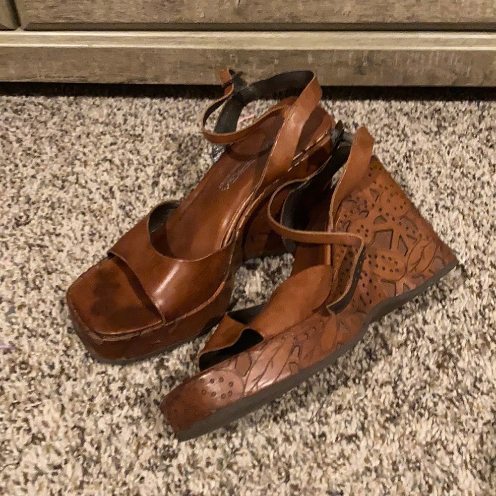 Via Spiga Brown Leather Platform Wedge Sandals